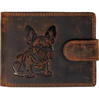 Peněženka WILD Kožená peněženka s přeskou - Francouzský buldoček - hnědá
