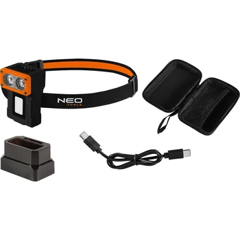 Čelovka Dobíjecí čelovka NEO TOOLS 500 lm s podstavcem, senzorem a červeným světlem