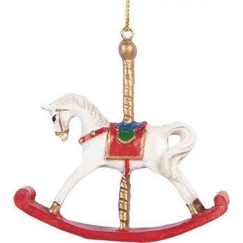 Vánoční dekorace Bílo-červená závěsná dekorace houpací koník - 8*2*7 cm