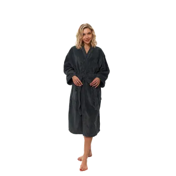 Dámské noční prádlo Dámský župan Kimono mikroplyš/bavlna, Antracit XXL