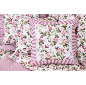 Polštář Podpěrová s.r.o. Polštář prošívaný RŮŽE RUSTIKÁL / růžový proužek Velikost: Povlak prošívaný bavlna 40x40 cm N