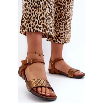 Dámské sandále Zazoo 40027 Ploché Dámské Kožené Sandály Barva: Zlatá, Velikost: 37