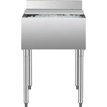 Nádoba na led VEVOR Komerční nádoba na led, 61l nádoba na led pod bar, 24 x 19 x 37 palců z nerezové oceli s posuvným víkem, držáky na lahve, nastavitelné kulové nožičky, chladicí vozík na koktejly pro bary, restaurace, hospody