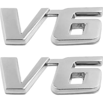 samolepka DENR 2x Samolepka 3D V6, barva chrom - vhodná na auto, motorku, na nábytek, na sešit