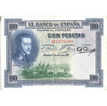 ŠPANĚLSKO. 100 pesetas 1925. Série D3.