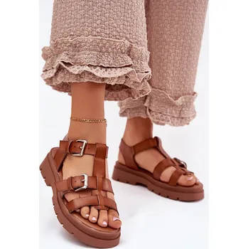 Dámské sandále Dámské sandály z eko kůže s přezkami leopard Jeneliena Barva: Béžová, Velikost: 37