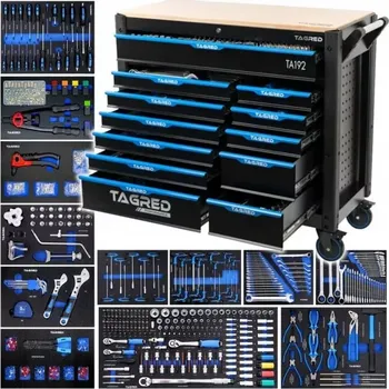 Dílenský vozík s nářadím | 713ks | velký | 12 zásuvek | dřevěná deska (Dílenský vozík s nářadím | 713ks | velký | 12 zásuvek | dřevěná deska )