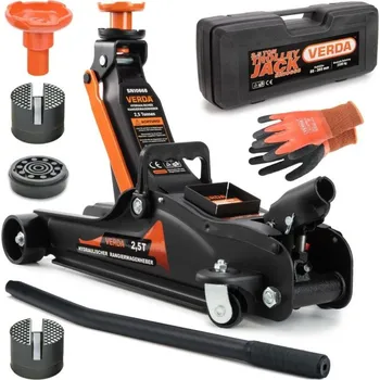 Povinná bezpečnostní výbava Hever hydraulický - pojízdný 2500kg / nízkoprofilový 86-365mm / 3x gumová podložka / rukavice / kufr