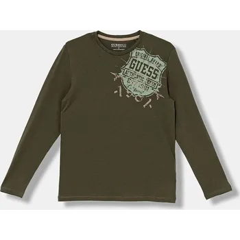 Chlapecké oblečení Dětské bavlněné tričko s dlouhým rukávem Guess zelená barva, s potiskem, L5YI16 K8HM4 L5YI16.K8HM4.9BYA 91X, vel. 122-125