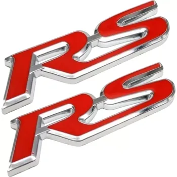 Tuning 2x Samolepka 3D RS, barva chrom/červená (Samolepící dekor - nálepka na auto)