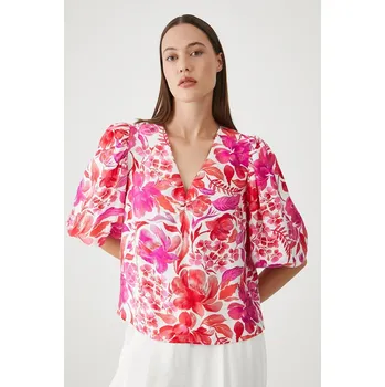 Dámská halenka Halenka Medicine dámská, bílá barva, s květinovým vzorem RW25-BKD200 00B, vel. XXL