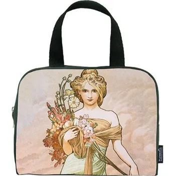 Dámská cestovní taška se zipem Spring Alfons Mucha, 24x18x7 cm