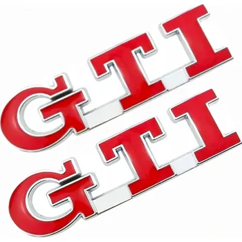 samolepka DENR 2x Samolepka 3D GTI barva chrom/červená - vhodná na auto, motorku, na nábytek, na sešit