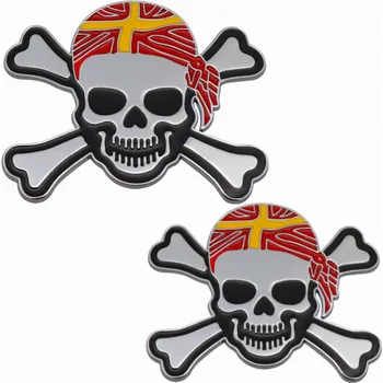 samolepka DENR 2x Samolepka 3D Lebka se zkříženými hnáty, barva červená/chrom