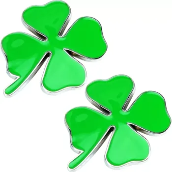 samolepka 2x Samolepka 3D čtyřlístek, barva chrom/zelená (Samolepící dekor - nálepka na auto)