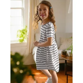 Dětská móda Sinsay - Pruhované šaty s ozdobnou mašlí - krémová - 196GA-01X - 196GA-01X-98
