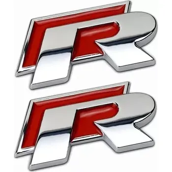 samolepka 2x Samolepka 3D R-LINE (kratší), barva červená/chrom (Samolepící dekor - nálepka na auto)