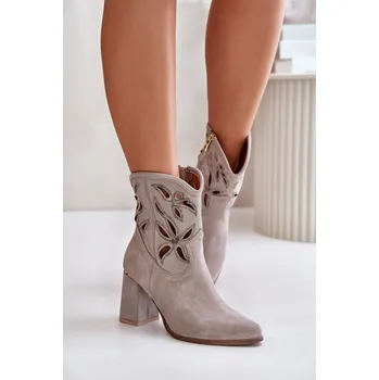 Dámské kozačky Velurové Prodyšné Botky Na Podpatku Lewski 3629 Barva: Béžová, Velikost: 40