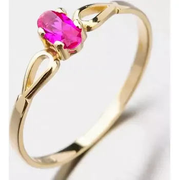 Šperk Dámský prsten žluté zlato 585 zirkon oválným rubín 681P-110046 velikost 60