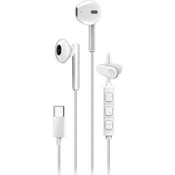 Sluchátka Genius HS-M366 bílý Headset, drátový, do uší, mikrofon, ovládání hlasitosti, 360° rotační klip, USB-C, bílý 31710033401