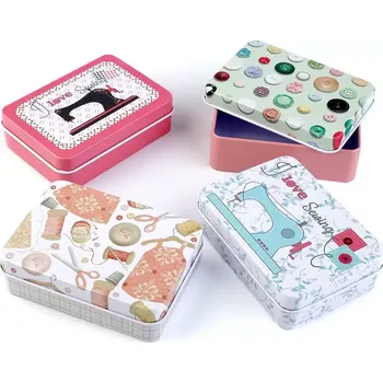 Organizér galanterie Plechová krabička na šicí potřeby (9 x 6,5 x 2,7 cm)