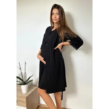 Těhotenské noční prádlo Mama L'amour Těhotenský set černý (těhotenská - kojící noční košilka + župánek) Velikost: L