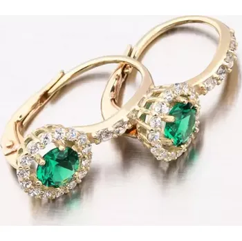 Náušnice Dámské náušnice žluté zlato 585 zirkon se smaragd 663P-120283-06