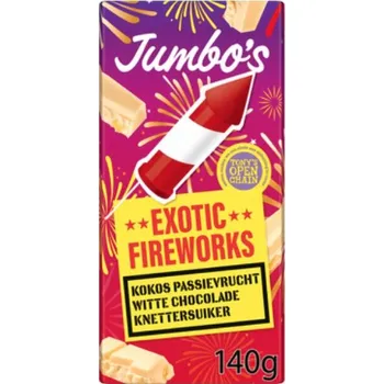 Čokoláda Jumbo bílá čokoláda s příchutí kokosu a mučenky s praskajícími bonbonky 140 g