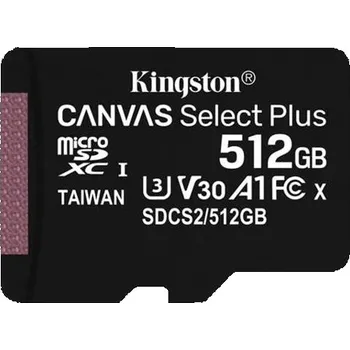 Paměťová karta Kingston 512GB microSDXC CANVAS Plus Memory Card 150MB s Read, UHS-I Speed Class, U3, V30, A1 - bez adaptéru
