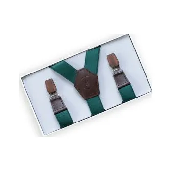 Kšandy Kožené šle Forest Green Suspenders dřevěnými detaily a s doživotní zárukou a možnosti výměny či vrácení do 30 dnů zdarma - MS15