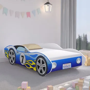 Dětská postel Modrá závodnícka postýlka CORVETTA pro malé milovníky aut 140 x 70 cm