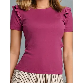 Dámské tričko Sinsay - Halenka z žebrovaného úpletu s krátkými rukávy - fialová - 518EU-44X - 518EU-44X-M