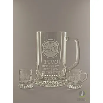 Sklenice Pískovaný půllitr s uchem + dva panáky - 40 let
