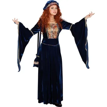 Dámské středověké šaty s čepcem - Modré 46/48