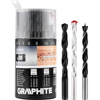 Vrták Graphite Sada vrtáků do kovu, dřeva a cihel 3–10 mm, 18 ks