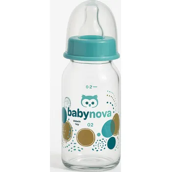 Kojenecká láhev Baby Nova Kojenecká skleněná láhev se standardním hrdlem 0-24m 120 ml - ZELENÁ