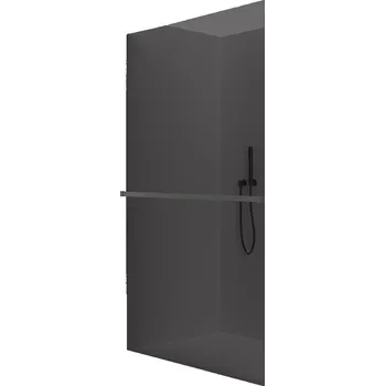 CERANO - Sprchová zástěna Walk-in Crystal L/P - 8 mm + polička/držák na ručníky - bezvzpěrový systém - černá matná, grafitové sklo - 90x200 cm