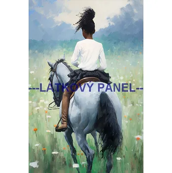 Látkový panel - Dívka na koni - KON - 73 Velikost: 30x20cm, Materiál: Teplákovina nepočesaná