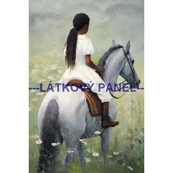 Látkový panel - Dívka na koni - KON - 72 Velikost: 10x7cm, Materiál: Bavlna