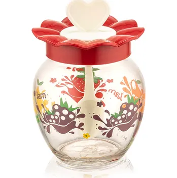 Dóza na potraviny Skleněná dóza na džem se lžičkou QLUX 370ml