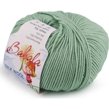 Pletací vlněná, hedvábná příze Babala 50 g zelená šalvěj světlá 1 ks