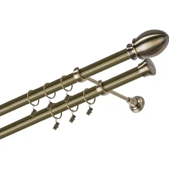 Garnýž kovová 340 cm dvouřadá - dvojitá 25/25 rýhovaná Belluno Mosaz