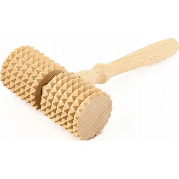 Dřevia Dřevěný masážní váleček s rukojetí – dvojitý, 17 cm