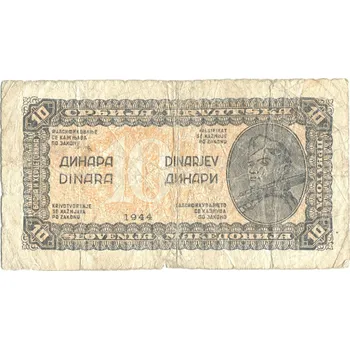 JUGOSLÁVIE. 10 dinara 1944. Pi. 50.