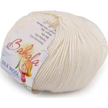 Příze Pletací vlněná, hedvábná příze Babala 50 g krémová světlá 1 ks