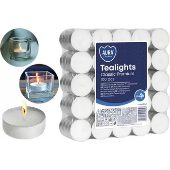 Svíčka Parafínová čajová svíčka Bez vůně Aura 100 ks