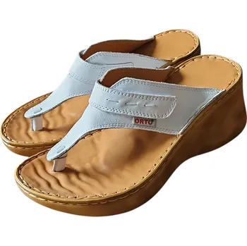 Dámské pantofle 3081 - 10 bílé dámské zdravotní nazouváky na klínku; doprodej 37