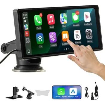 Autorádio Bezdrátové autorádio VEVOR, přenosné HD rádio s dotykovou obrazovkou 254 mm kompatibilní s Apple CarPlay a Android Auto, CarPlay displej do auta s hlasovým ovládáním, Mirror Link, Bluetooth a GPS navigací