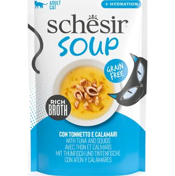 Krmivo pro kočku 12x40g Schesir Cat Soup - tuňák a chobotnice