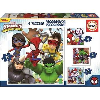 Educa Puzzle Spidey a jeho úžasní přátelé 4v1 (12,16,20,25 dílků)